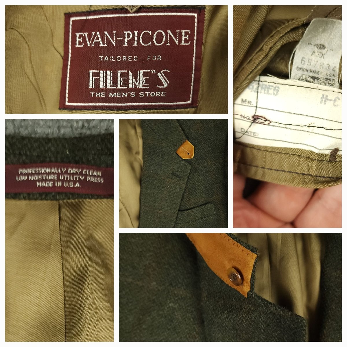 Evan Picone Fife and Drum label and size tag inside vintage tweed jacket