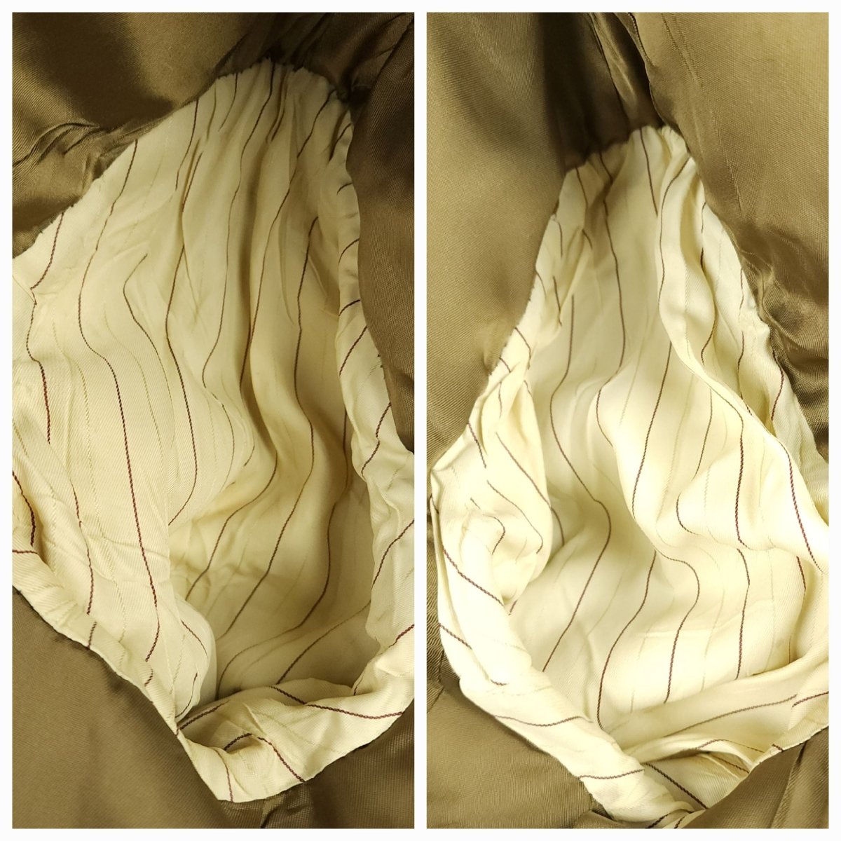 Interior shoulder lining detail showing condition and construction of vintage tweed sport coat