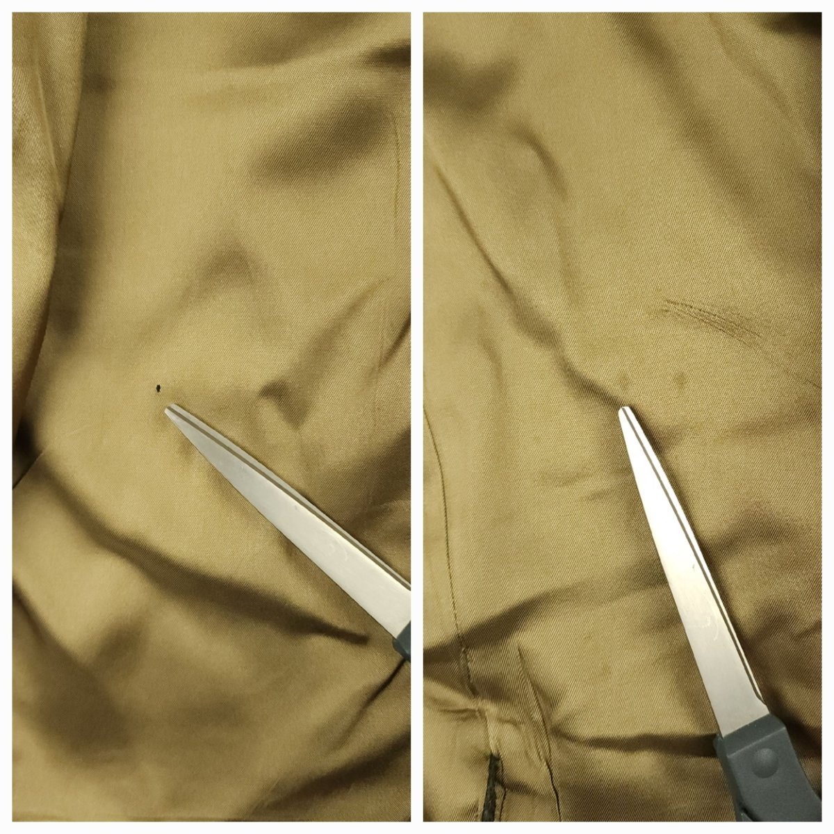 Interior lining detail showing condition and construction of vintage tweed sport coat