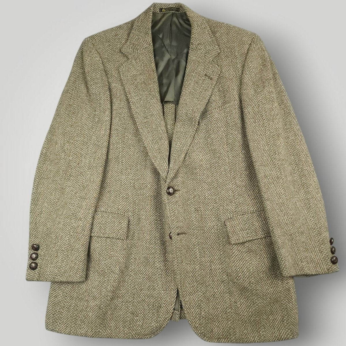 Vintage 60s Speckled Tropical Wool Tweed Herringbone Jacket 40R