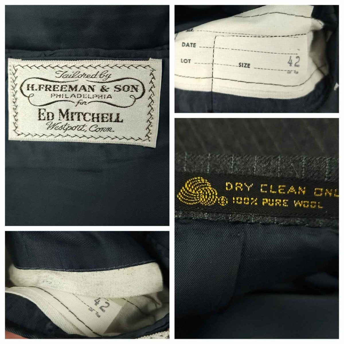 Vintage 70s H Freeman & Sons Slim Fit Pinstripe 3 Roll 2 Sack Suit 42R/33S