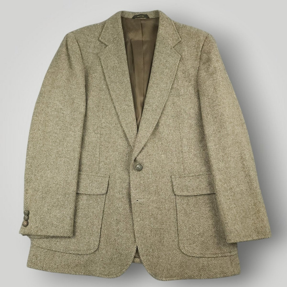 Vintage 70s Slim Fit Patch Pocket Herringbone Tweed Wool Jacket 40R