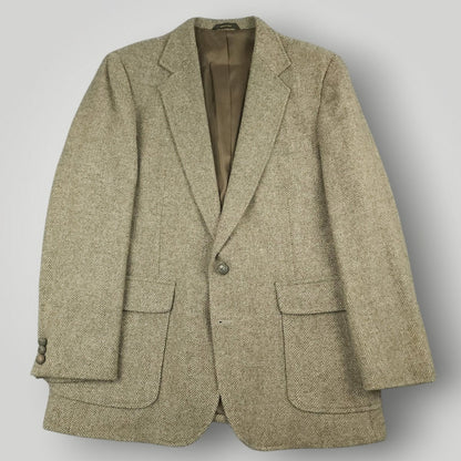Vintage 70s Slim Fit Patch Pocket Herringbone Tweed Wool Jacket 40R