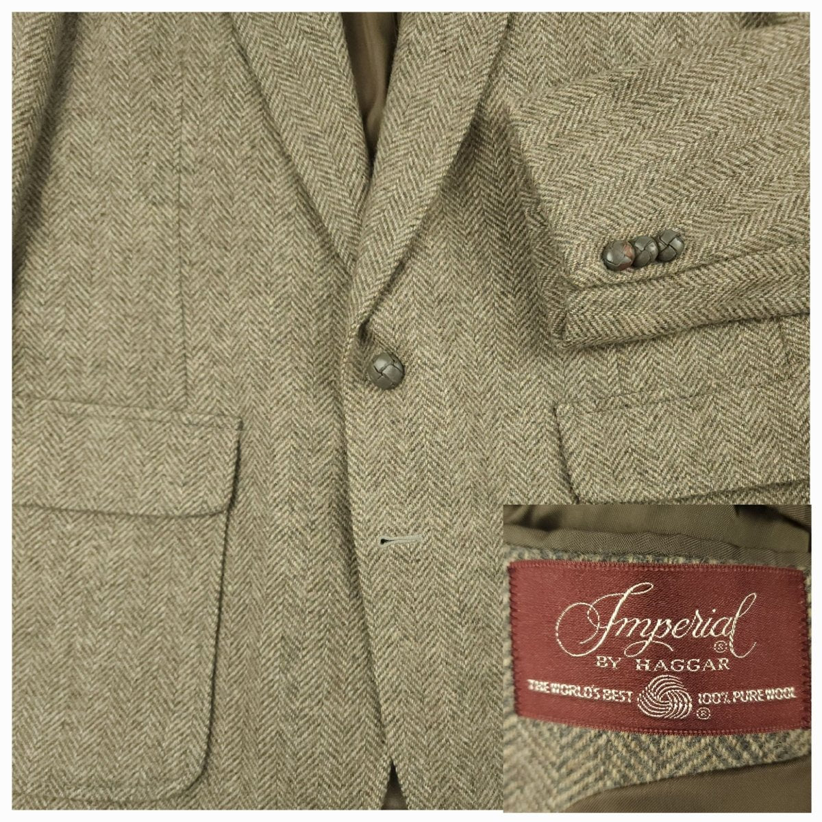 Vintage 70s Slim Fit Patch Pocket Herringbone Tweed Wool Jacket 40R