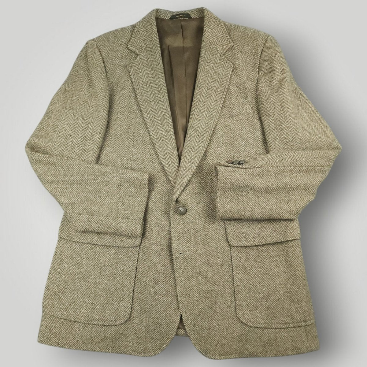 Vintage 70s Slim Fit Patch Pocket Herringbone Tweed Wool Jacket 40R