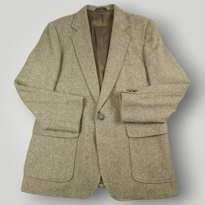 Vintage 70s Slim Fit Patch Pocket Herringbone Tweed Wool Jacket 40R