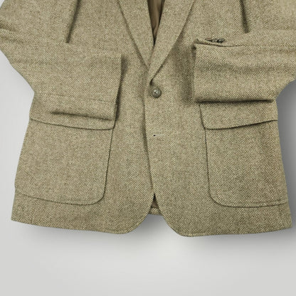 Vintage 70s Slim Fit Patch Pocket Herringbone Tweed Wool Jacket 40R