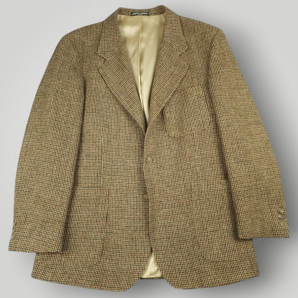 Vintage 90s Classic Fit Patch Pocket 3 Roll 2 Houndstooth Tweed Wool Jacket 40S