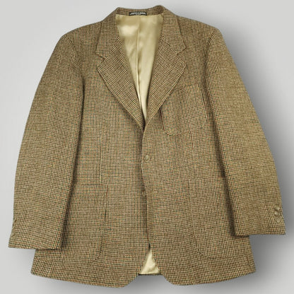 Vintage 90s Classic Fit Patch Pocket 3 Roll 2 Houndstooth Tweed Wool Jacket 40S
