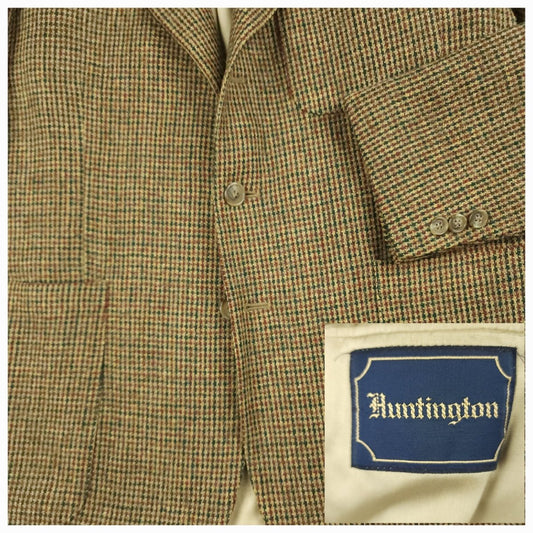 Vintage 90s Classic Fit Patch Pocket 3 Roll 2 Houndstooth Tweed Wool Jacket 40R