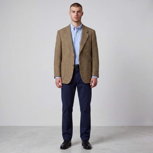 Vintage 90s Classic Fit Patch Pocket 3 Roll 2 Houndstooth Tweed Wool Jacket 40S