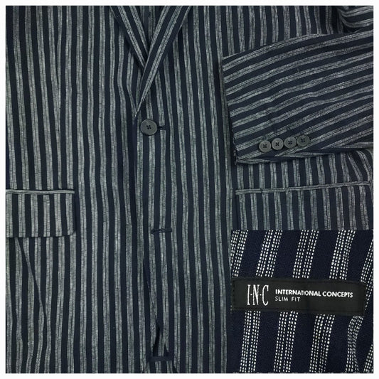 Slim Fit Unstructured Linen Blend Patch Pocket Striped Sport Coat 44R