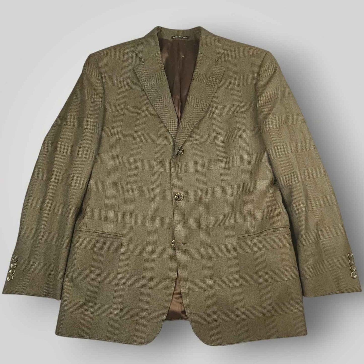J Hilburn Tailored Fit VBC Italian Wool Glen Check Plaid Sport Coat 44R