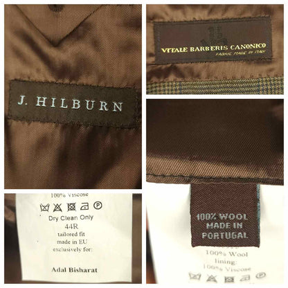 J Hilburn Tailored Fit VBC Italian Wool Glen Check Plaid Sport Coat 44R