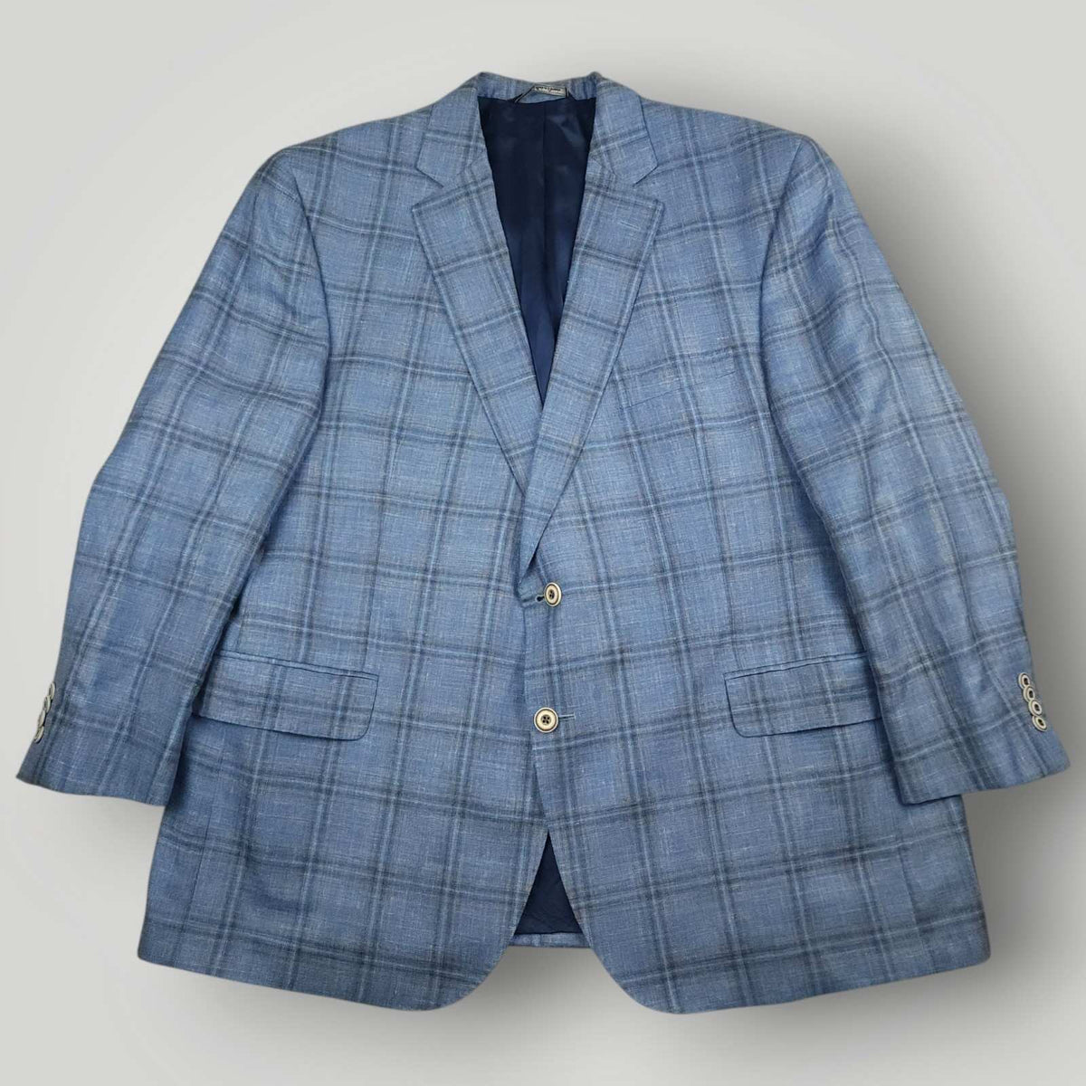 Jack Victor Loro Piana Summertime Portly Fit Wool Silk Linen Plaid Sport Coat 44S