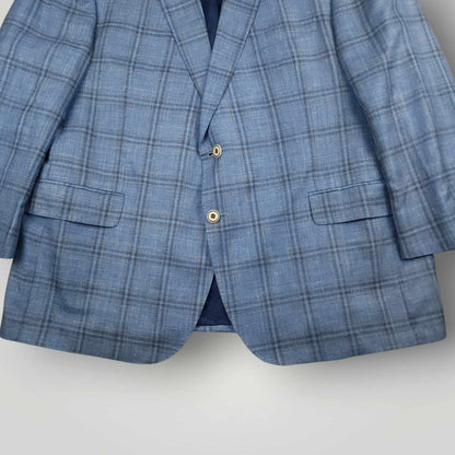 Jack Victor Loro Piana Summertime Portly Fit Wool Silk Linen Plaid Sport Coat 44S
