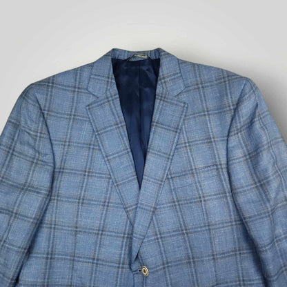 Jack Victor Loro Piana Summertime Portly Fit Wool Silk Linen Plaid Sport Coat 44S