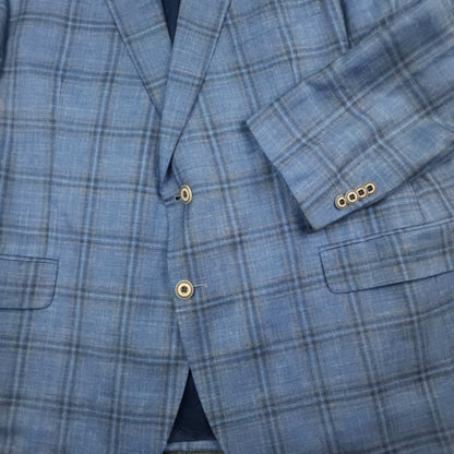 Jack Victor Loro Piana Summertime Portly Fit Wool Silk Linen Plaid Sport Coat 44S
