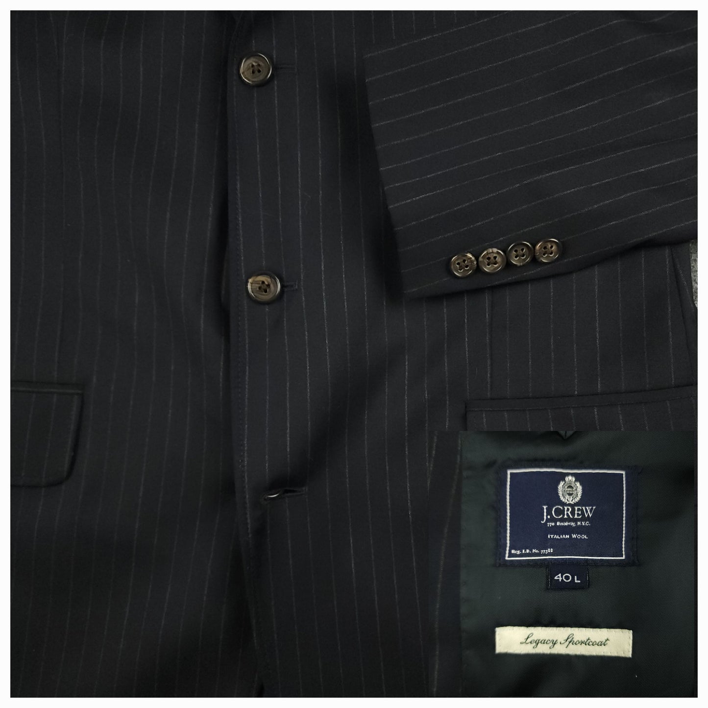 Y2K Italian Wool Pinstripe Luxury Sport Coat 40L