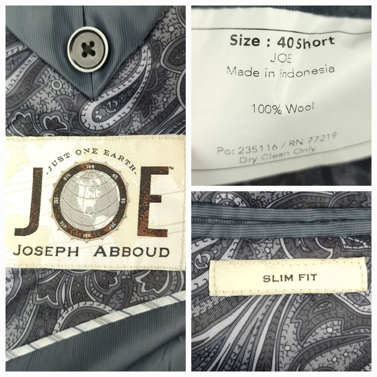 Joe Joseph Abboud Slim Fit Flannel Wool Houndstooth Sport Coat 40S