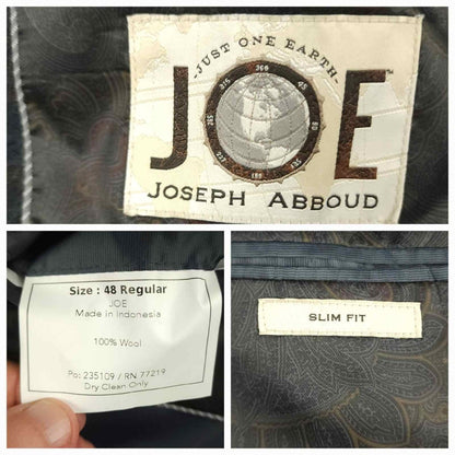 Joseph Abboud Joe Slim Fit Flannel Wool Elbow Patch Plaid Sport Coat 48R/S