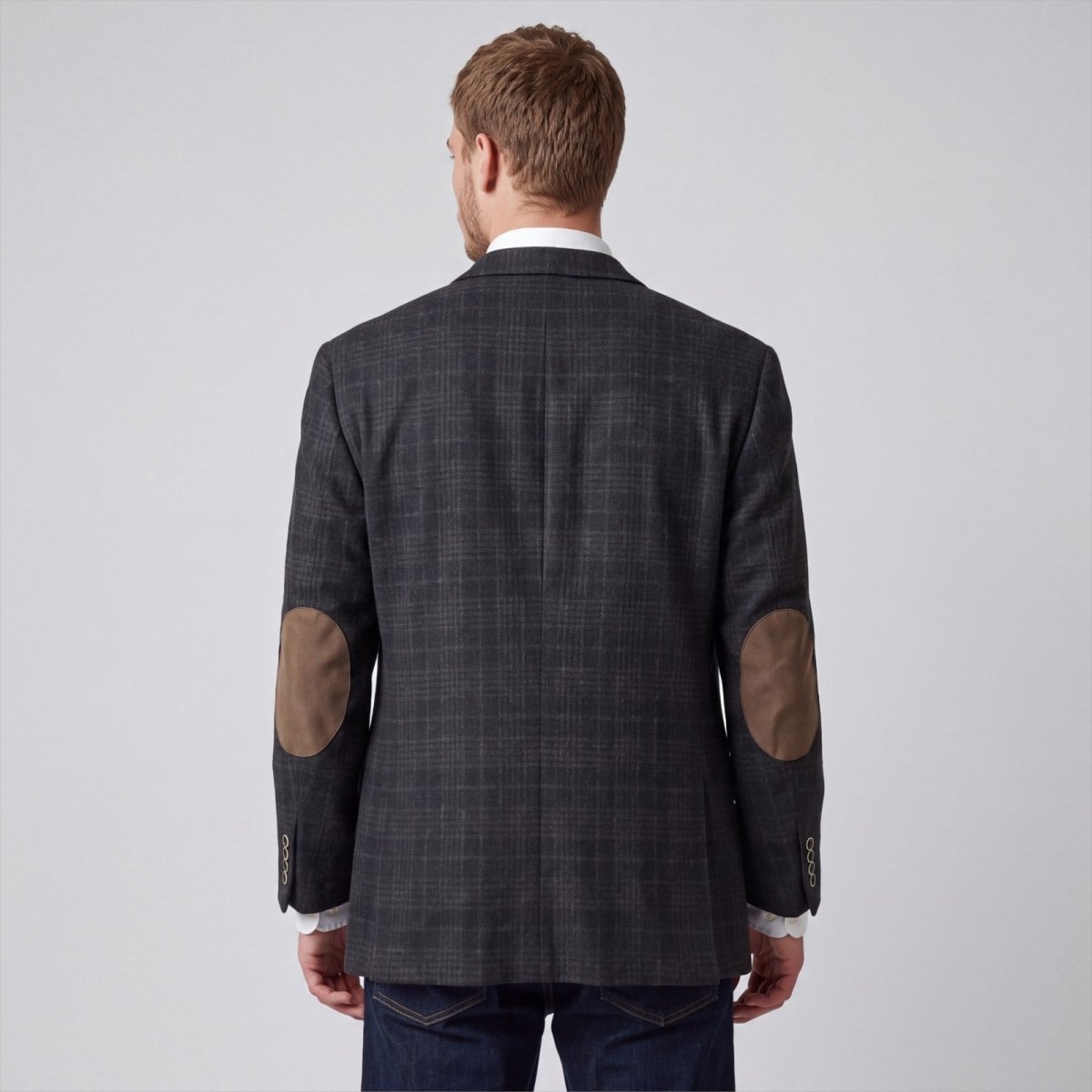 Joseph Abboud Joe Slim Fit Flannel Wool Elbow Patch Plaid Sport Coat 48R/S