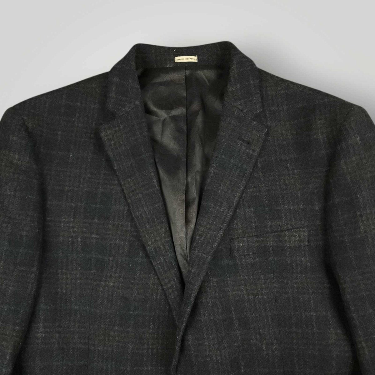 Joseph Abboud Joe Slim Fit Flannel Wool Elbow Patch Plaid Sport Coat 48R/S