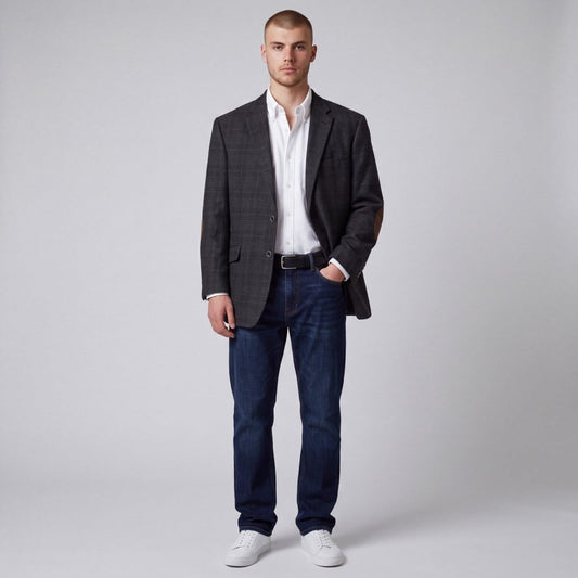 Joseph Abboud Joe Slim Fit Flannel Wool Elbow Patch Plaid Sport Coat 48R/S