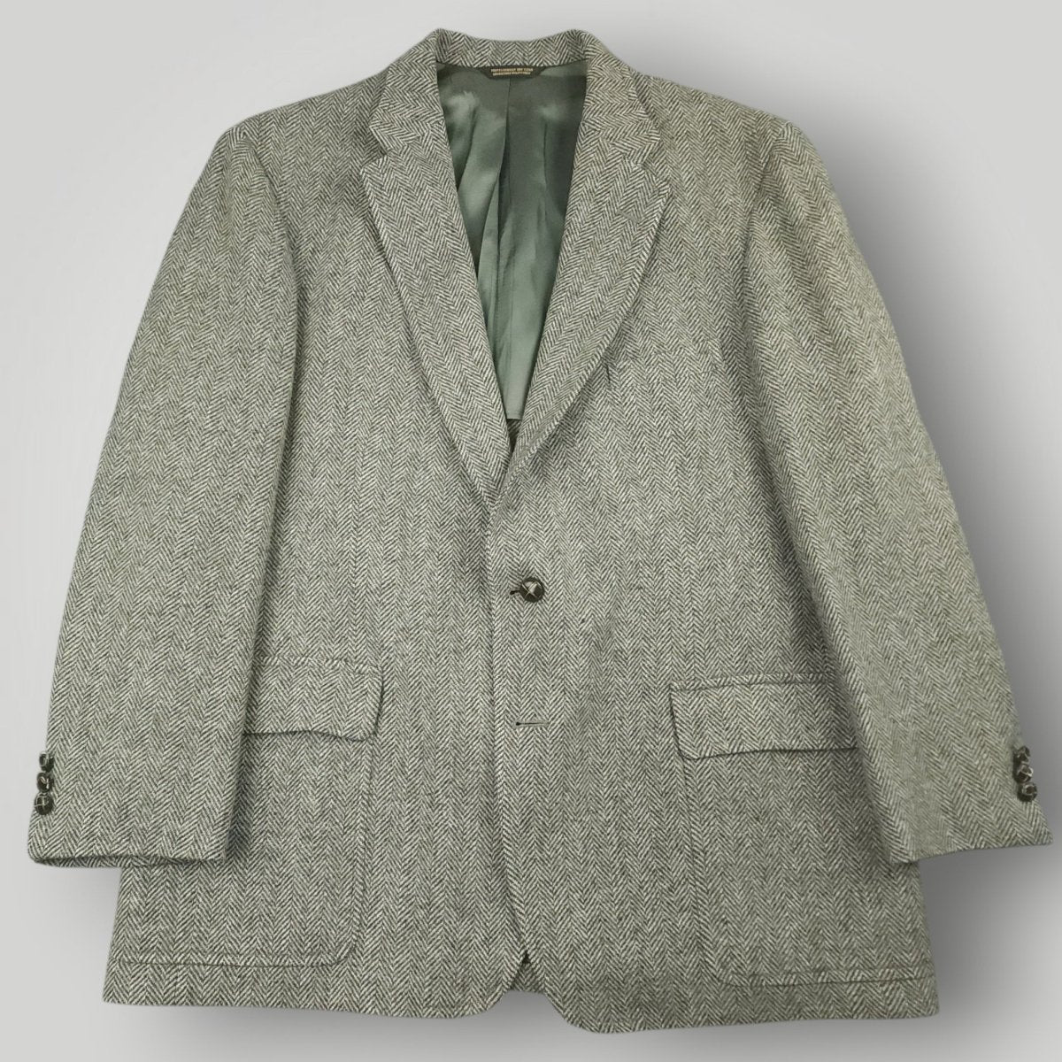 Vintage 80s Classic Fit Patch Pocket Herringbone Tweed Jacket 46R