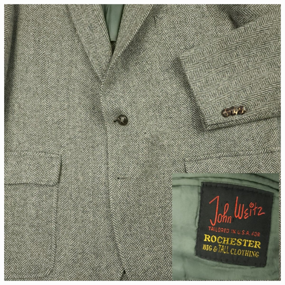 Vintage 80s Classic Fit Patch Pocket Herringbone Tweed Jacket 46R