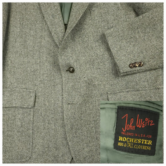 Vintage 80s Classic Fit Patch Pocket Herringbone Tweed Jacket 46R