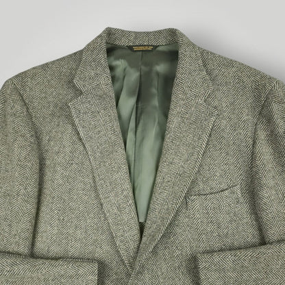 Vintage 80s Classic Fit Patch Pocket Herringbone Tweed Jacket 46R