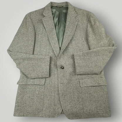 Vintage 80s Classic Fit Patch Pocket Herringbone Tweed Jacket 46R