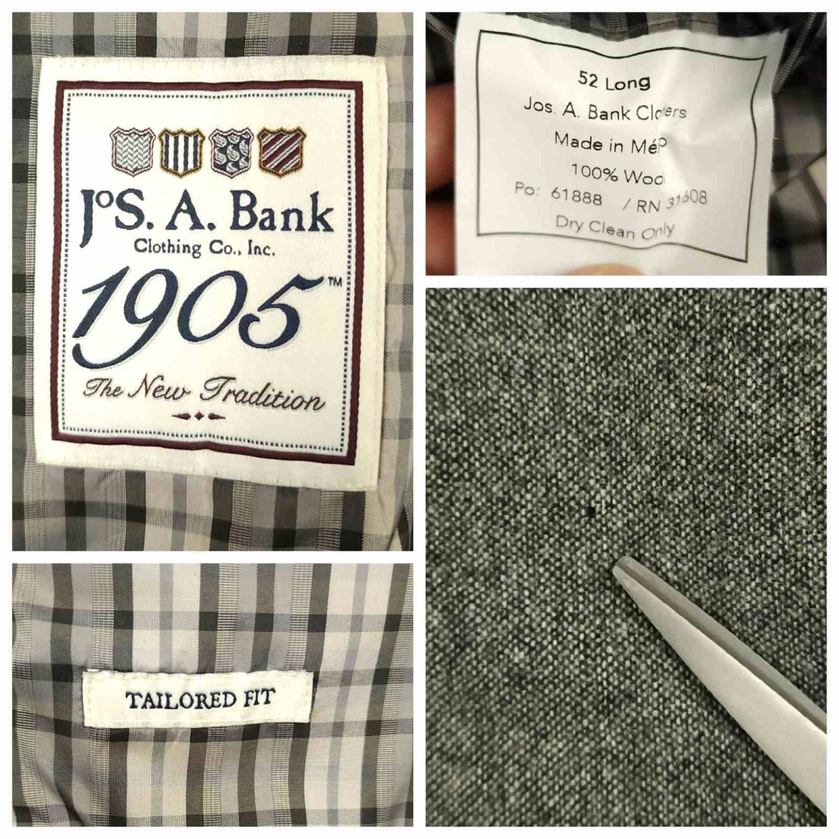 Jos A Bank 1905 Flannel Wool Elbow Patch Tailored Fit Sport Coat 52L