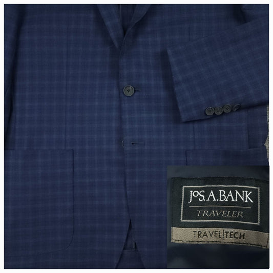 Slim Fit Traveler Unstructured Travel Tech Wool Blend Plaid Sport Coat 42R