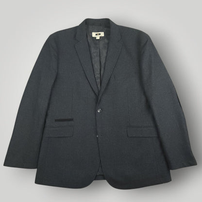 Open front view of Joseph Abboud blue glen plaid hacking jacket showing lapels and lining