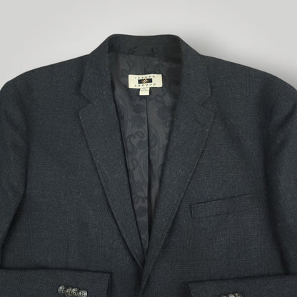 Upper front view of Joseph Abboud blue glen plaid hacking jacket