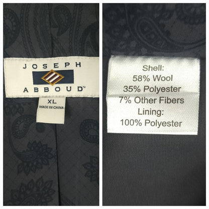 Joseph Abboud brand label and fabric content tag inside blue glen plaid hacking jacket