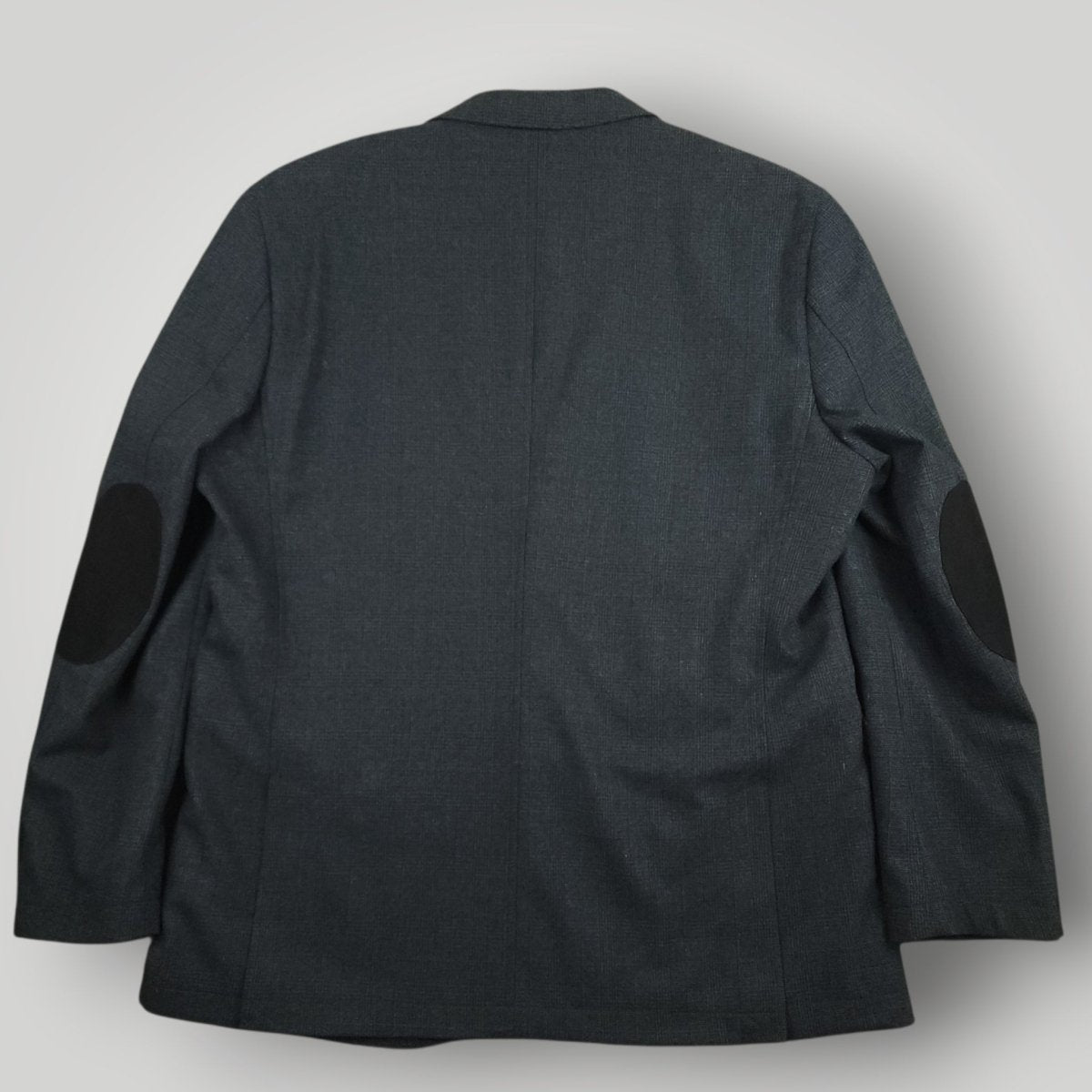 Rear view of Joseph Abboud blue glen plaid hacking jacket in men’s size 44R