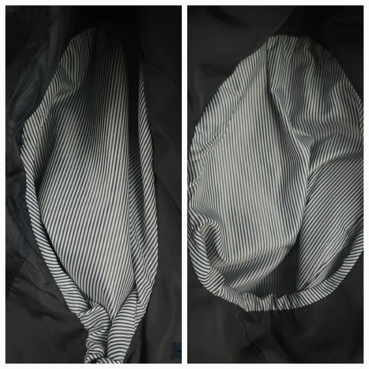 Close-up of interior sleeve lining on Joseph Abboud blue glen plaid hacking jacket