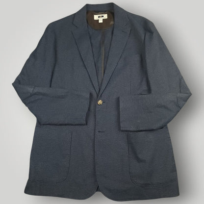 Front view of Joseph Abboud blue unstructured patch pocket sport coat in men’s size 44R