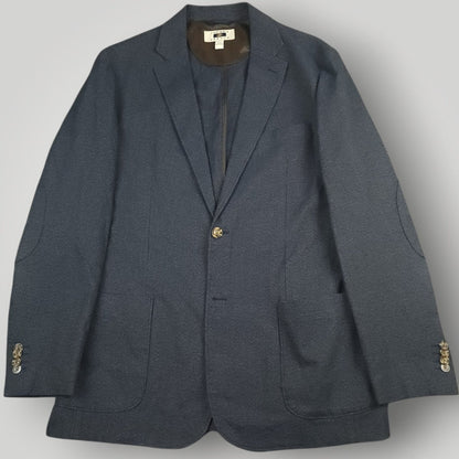 Open front view of Joseph Abboud blue unstructured sport coat showing casual soft tailoring