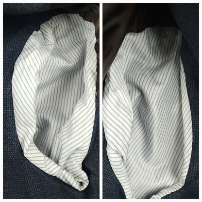 Interior sleeve lining detail of Joseph Abboud blue unstructured sport coat