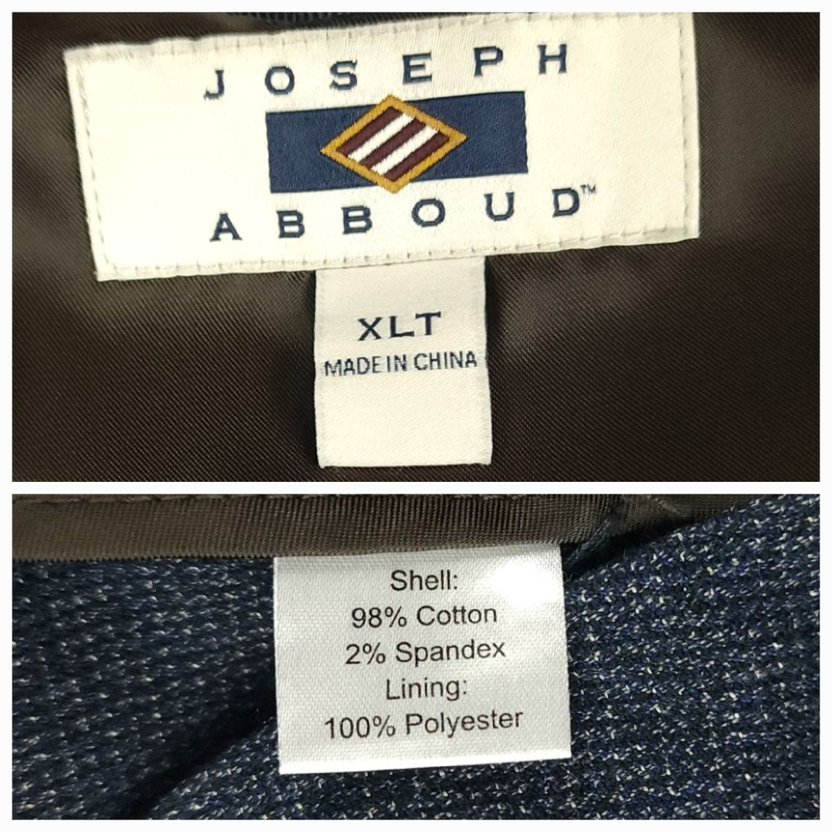 Joseph Abboud brand label and fabric content tag