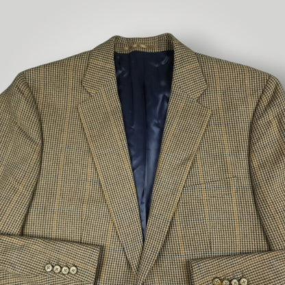 Moon Tweed Wool Cashmere Cotton Gun Club Check Hacking Jacket 44R