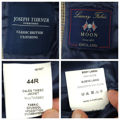 Moon Tweed Wool Cashmere Cotton Gun Club Check Hacking Jacket 44R