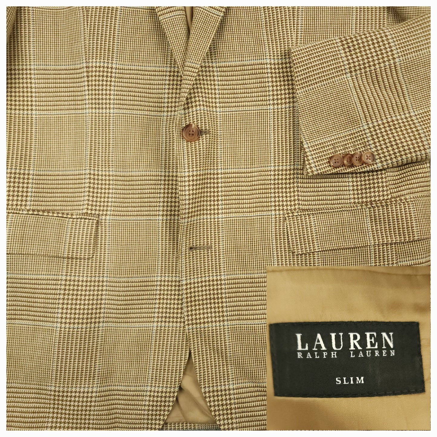 Silk Linen Wool Prince of Wales Check Sport Coat 42L