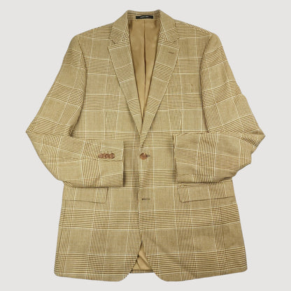 Silk Linen Wool Prince of Wales Check Sport Coat 42L