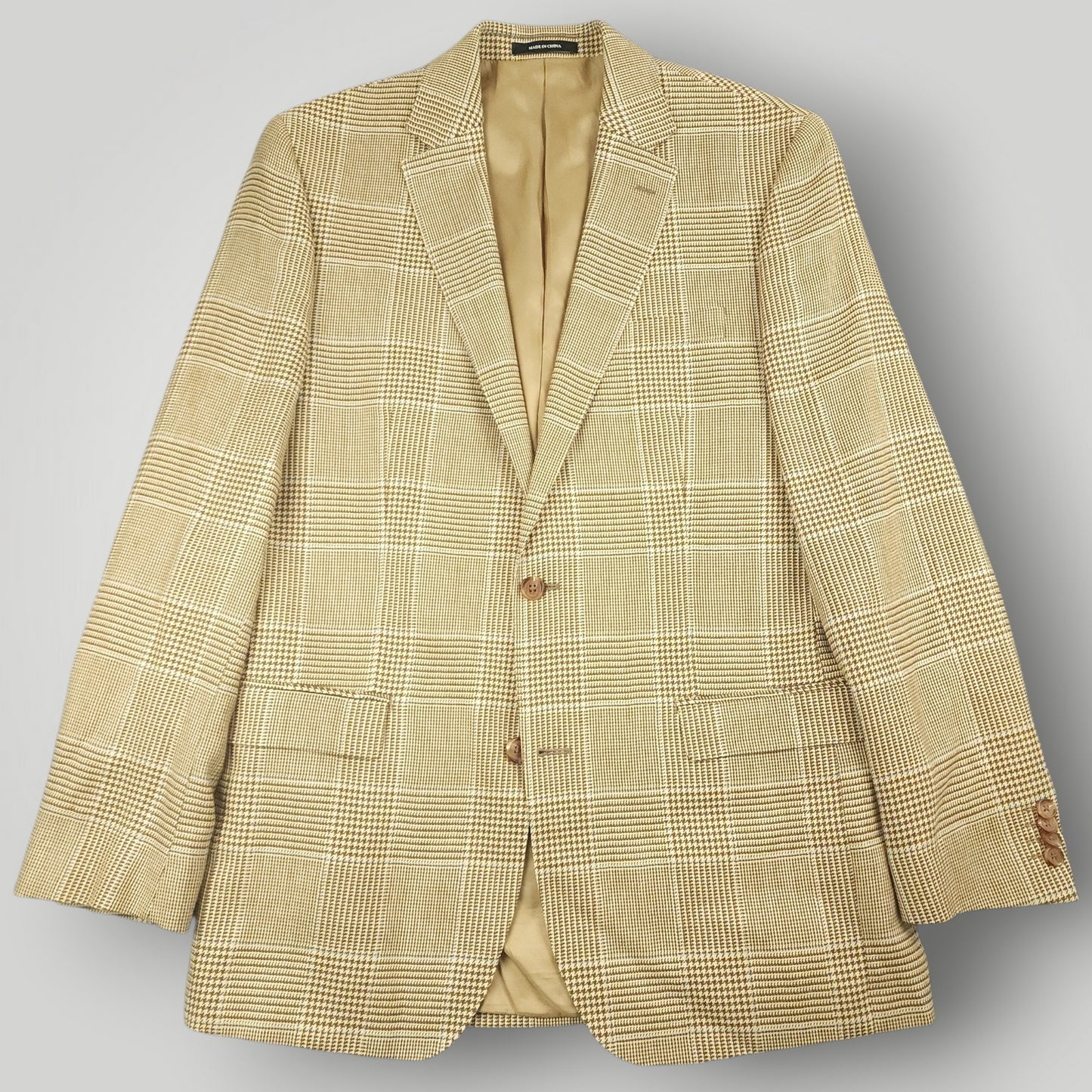 Silk Linen Wool Prince of Wales Check Sport Coat 42L