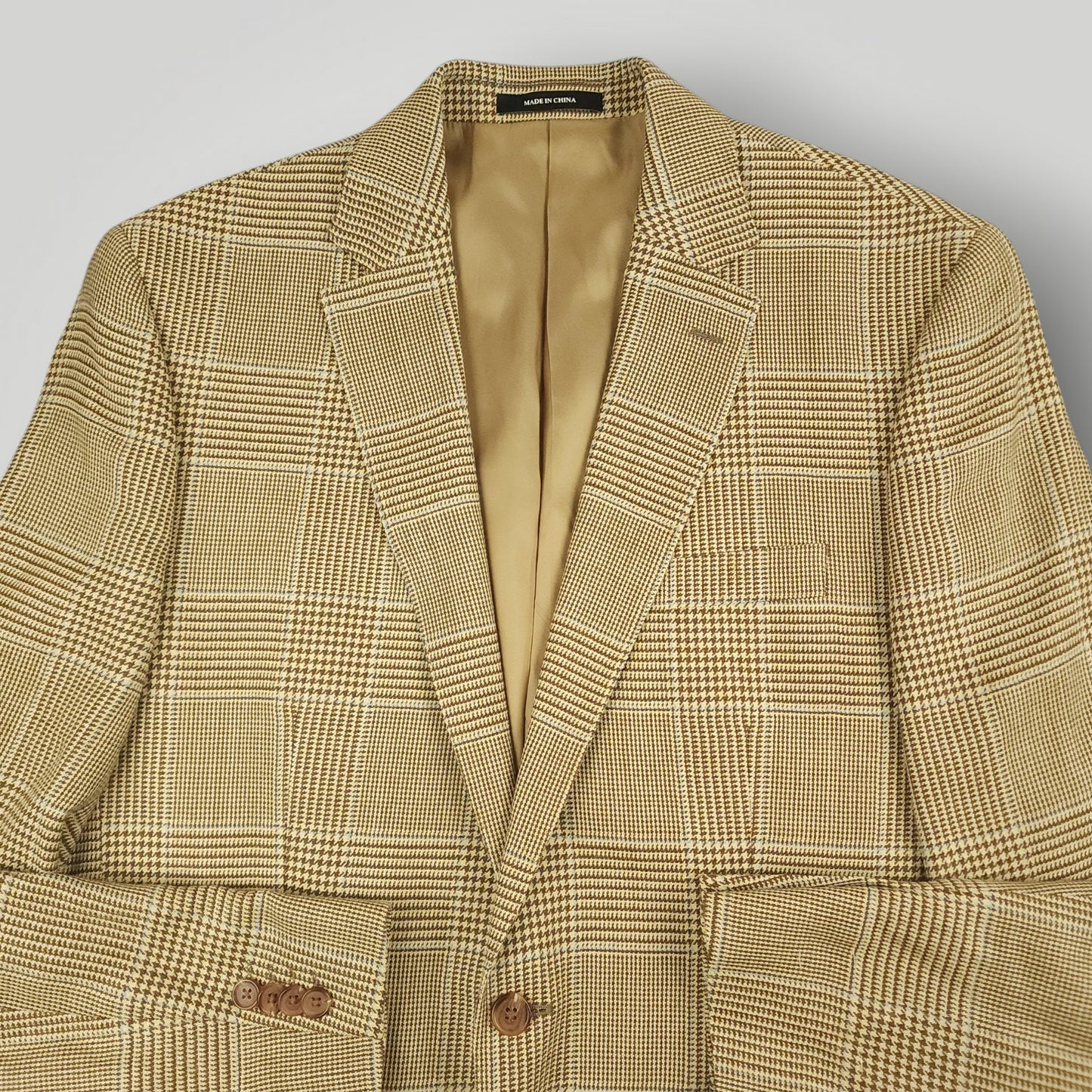 Silk Linen Wool Prince of Wales Check Sport Coat 42L